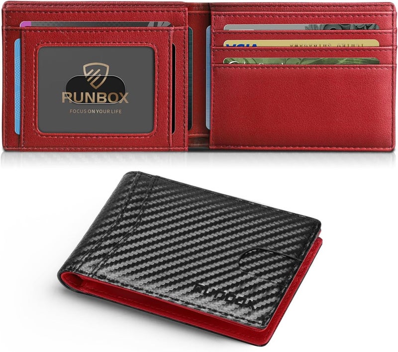 RUNBOX Wallet for Men Slim Leather Bifold RFID Blocking Minimalist Front Pocket Design with Gift Box - Image 1